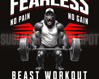 Camiseta com estampa "Gorilla Gym Weight Lifting Fitness Workout" em PNG para sublimação (Download Digital)