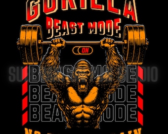 Gorilla Beast Mode Fitness PNG - Design de camiseta, caneca e copo (download digital)