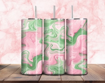 Pink Green Marble Tumbler Wrap Design: 20oz Skinny Tumbler (Digital Download)