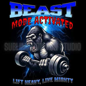 Gorilla Beast Mode Fitness PNG - Sublimation T-Shirt Design (Digital Download)