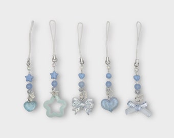Blue Jelly Y2k Phone Charms, Cute Kawaii Accessory, Heart, Bow, and Star Styles