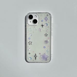 Funda para teléfono con dijes Y2K en morado, azul y plateado, bonito accesorio brillante para iPhone, soporte para tarjetas fotográficas Polaroid Kpop