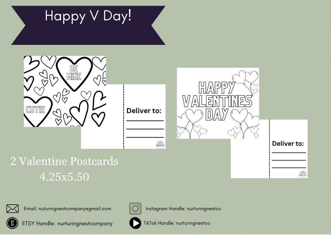 Valentine's Day Coloring Postcards: Digital Download - Etsy valentine-s-day-coloring-postcards-digital-download-etsy