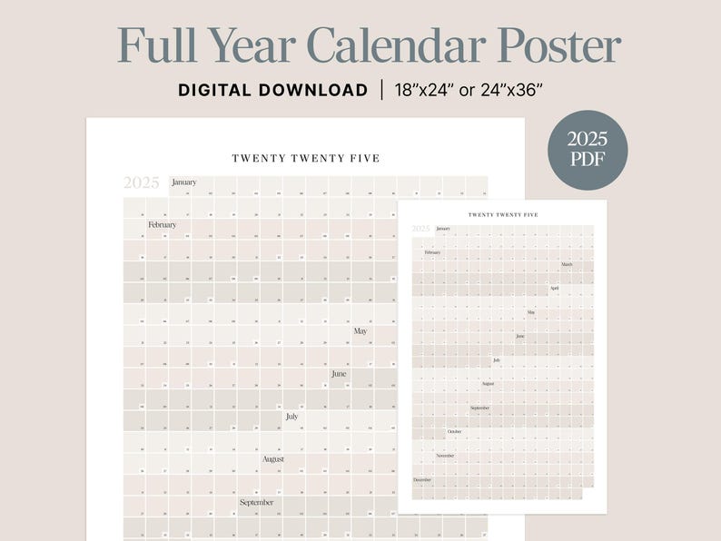 2025 Full Year Calendar Printable 365 Day Calendar Digital Download