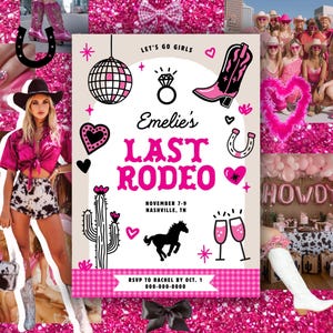 Letzte Rodeo Junggesellinnenabschied Einladung, Disco Cowgirl Wochenende Reiseplan Vorlage, Nashville Nash Bach Einladen, bearbeitbare Canva Vorlage