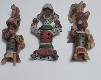 Mayan clay Warrior whistle figurines