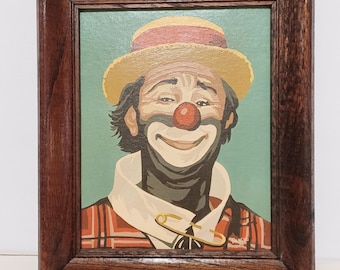 Vintage Paint by Number, Framed Clown Painting