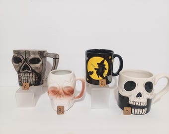 Halloween Skull and Witch Mugs 15.50 Each Your Choice,