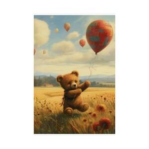 Bear with Hot Air Balloons Matte Vertical Posters