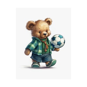 Teddy Bear Playing Soccer Matte Vertical Posters