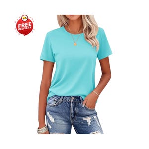 Womens Cotton Crewneck T Shirt, Short Sleeve Classic Fit Top, Breathable Casual Summer Tee