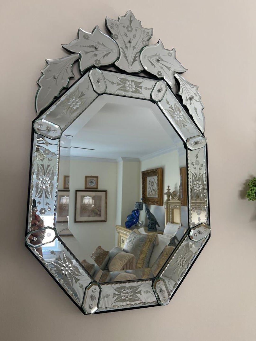 Custom Etched Glass Wall Mirrors For Kitchen Reference: Rare Vintage Venetian Etched Glass Wall Mirror