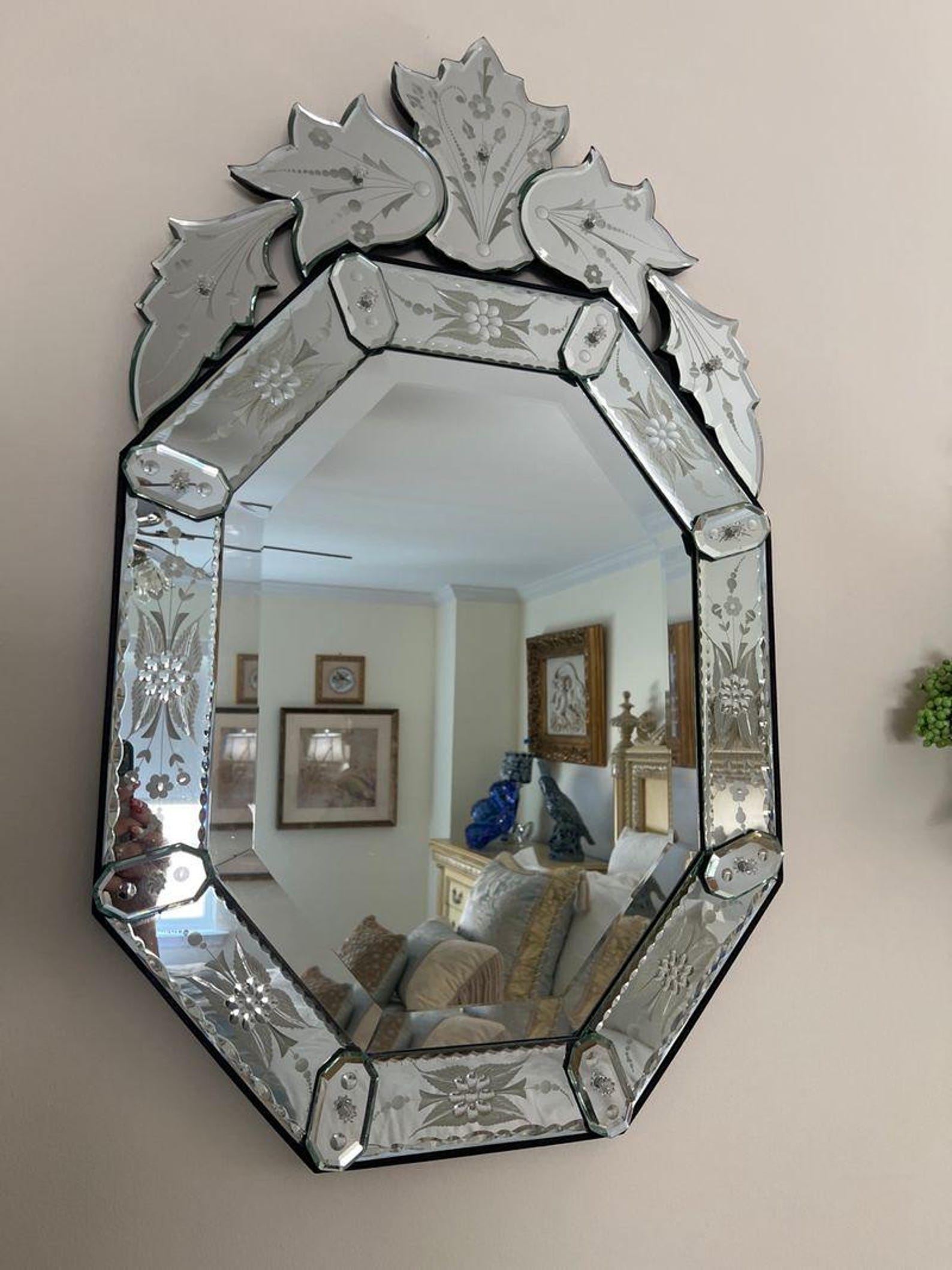 Rare Vintage Venetian Etched Glass Wall Mirror – A Timeless Treasure of ...