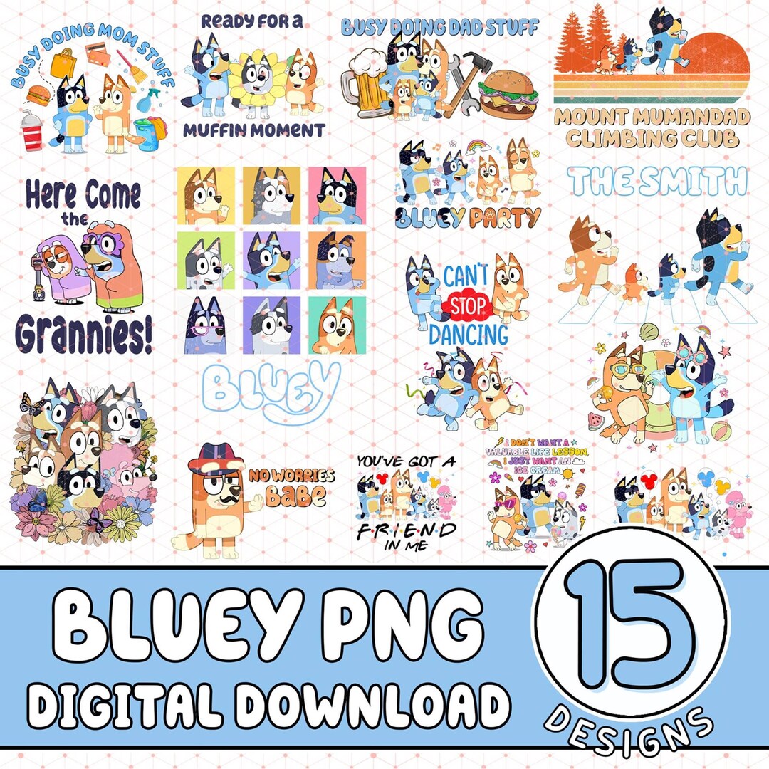 Happy Birthday Bluey Family Png Bundle, Bluey Png Files, Bluey Birthday ...