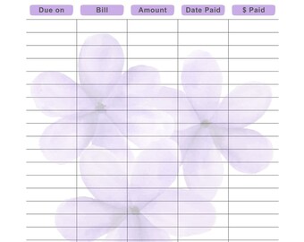 Instant Download Monthly Bill Tracker