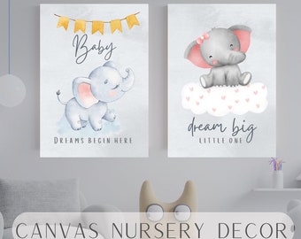 Elephant Nursery Canvas Art, Cute Kids Baby Room Decor, Ready to Hang