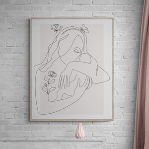 Arte de parede minimalista para mãe e bebê, decoração de berçário, pôster de maternidade, presente para recém-nascidos e mães de primeira viagem, presente para o dia das mães, arte de linha para mãe e bebê