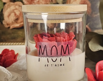 Flower Candle for Mom | Mother’s Day Gift, Mom Birthday Gift, Handmade Floral Candle, 7 oz Scented Candle, Glass Jar Bamboo Lid