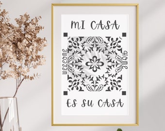 Lámina de arte mural «Mi Casa es Su Casa», decoración de pared en español para la entrada, regalo de inauguración de la casa, arte mural español imprimible, póster original en español