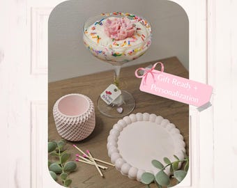 Juego de regalo de cumpleaños: vela perfumada con chispas, recipiente hecho a mano y bandeja para joyas, regalo femenino para ella, ideal para cumpleaños y ocasiones especiales