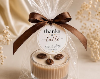 Bougie parfumée au café (type latte) | Cadeau d'invité pour une fête prénuptiale sur le thème du café | Bougie parfumée au café (28 g) | Cadeau d'anniversaire | Étiquette personnalisée disponible