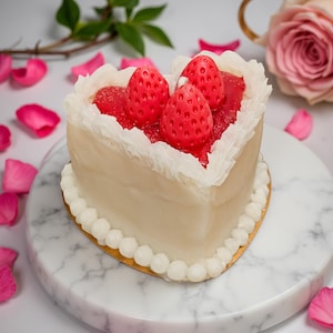 Strawberry Soy Wax Cake Candle – Realistic Dessert Decor, Gift Boxed