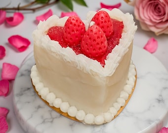 Vela aromática de cera de soja con forma de pastel de fresa – Decoración de postre realista, en caja de regalo.