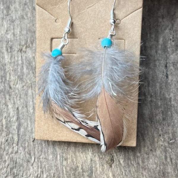 Handmade Real Feather Earrings- Northern Bobwhite Quail Feather Earrings- Native Made- Unique