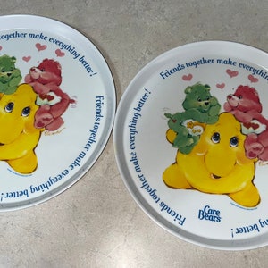 TWO 1980 Care Bear Melamine Plate, Wish Bear Love a Lot Bear, Vintage Care Bear Plate Dish, Care Bear Merchandise, Retro Kids Care Bear Gift