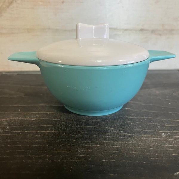 Vintage 1960’s turquoise Durawear sugar bowl with white lid | Midcentury | MCM | Retro | Melmac | BOHO