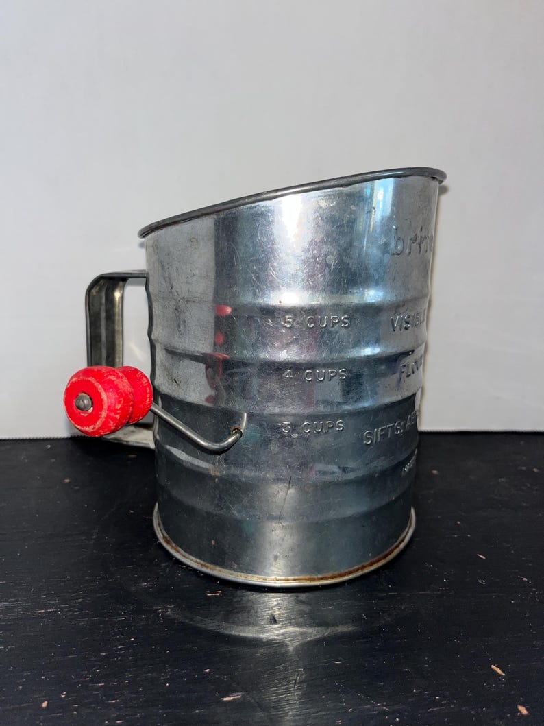 Sifter Colored Vintage Brite Pride Flour Sifter: 1950s Red Handle, Farmhouse Kitchen ...