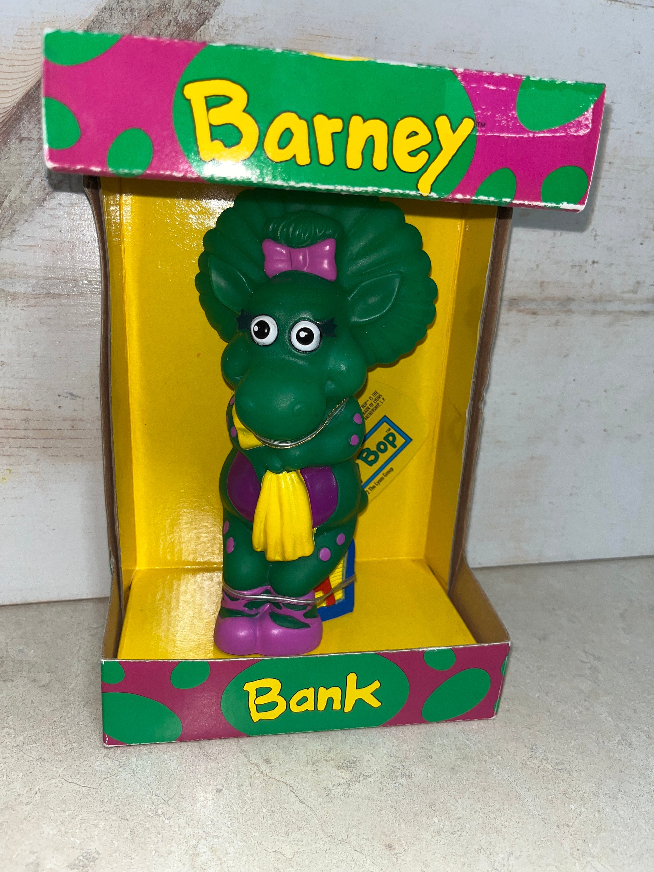 Nostalgic Retro Barney Toy - Baby Bop Savings Bank - PBS