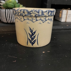 Vintage Robinson Ransbottom Roseville Small Pottery Crock - Esponja azul - 1 pt. / Vasija de cocina / Decoración de granja