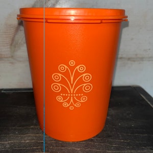 Vintage Orange Tupperware 811 Canister with Servalier lid | 1970s | Retro | Scroll design | Food Storage | Replacement