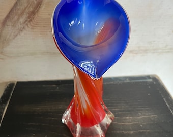 Vintage Art Glass Vase | Jack In The Pulpit Calla Lily, Ombre Orange Blue White