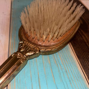 Vintage Art Deco satin Gold Vanity Decor Brush | Hair styling | Vintage hair care | Woman’s hair brush | Nylon