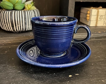 Vintage Fiestaware Cobalt Blue Cup and Saucer
