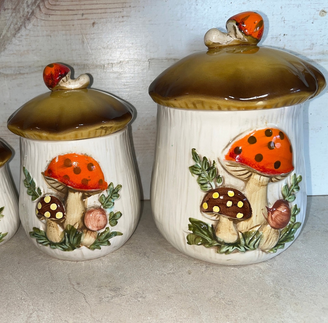 Vtg 1977 Sears and Roebuck Mushroom Canisters, Retro Canisters, Vintage