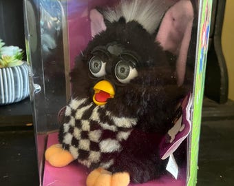 Vintage 1999 Furby Auto Racing Black and White Checker Board