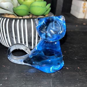 Vintage Murano Blue Glass Cat Figurine, Cat Statuette, Home Decor, Vintage Murano Glass Cat, Old Cat, Retro Cat Statue, 1970’s, Midcentury