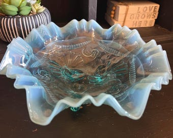 ジェファーソン グラス アンティーク ラッフルズ & リング ブルー