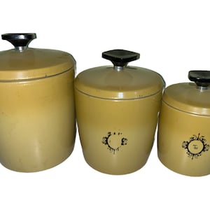 Vintage West Bend Kitchen Canister Set, Ernte mit schwarzen Akzenten