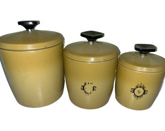 Juego de botes de cocina vintage West Bend, estilo cosecha, con detalles en negro