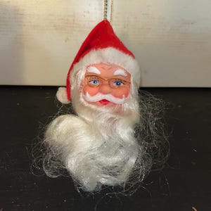 Vintage 1970’s Santa Head Ornament Furry Beard Gold Wire Glasses | MCM Christmas Collectible