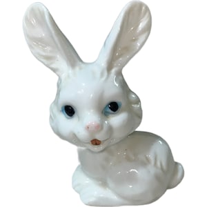 Vintage small white ceramic bunny with  blue eyes | Seasonal decor | Easter decor | Holiday decor | Spring decor