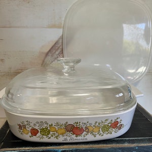 Vintage Corning Ware A-10-B Le Romarin Spice of Life Casserole Dish with Pyrex A-12-C Lid & plastic lid A -5, A-10 MINT
