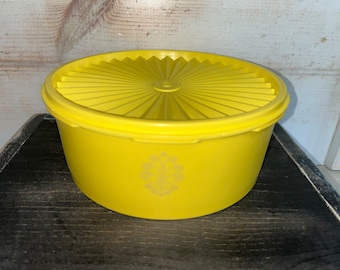 Vintage Tupperware Servalier Canister # 1204 in Bright Yellow, Two Quart Bright Yellow Storage w Lid, Canister Servalier #1205 with Lid