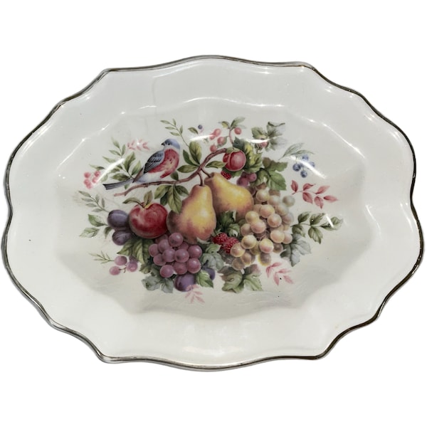 Wedgwood Plate 22 K Gold Trim, Enoch Wedgwood Fruit Harvest Pattern, Avon Collectible, 1976 Plate Made for Avon, England Decorative Plate