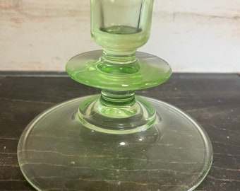 One Vintage transparent green uranium/vaseline glass candle holder | glowing glass | depression era