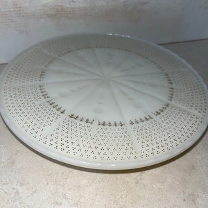 Vintage Anchor Hocking Milk Glass Pedestal Cake Stand with Gold Accents
